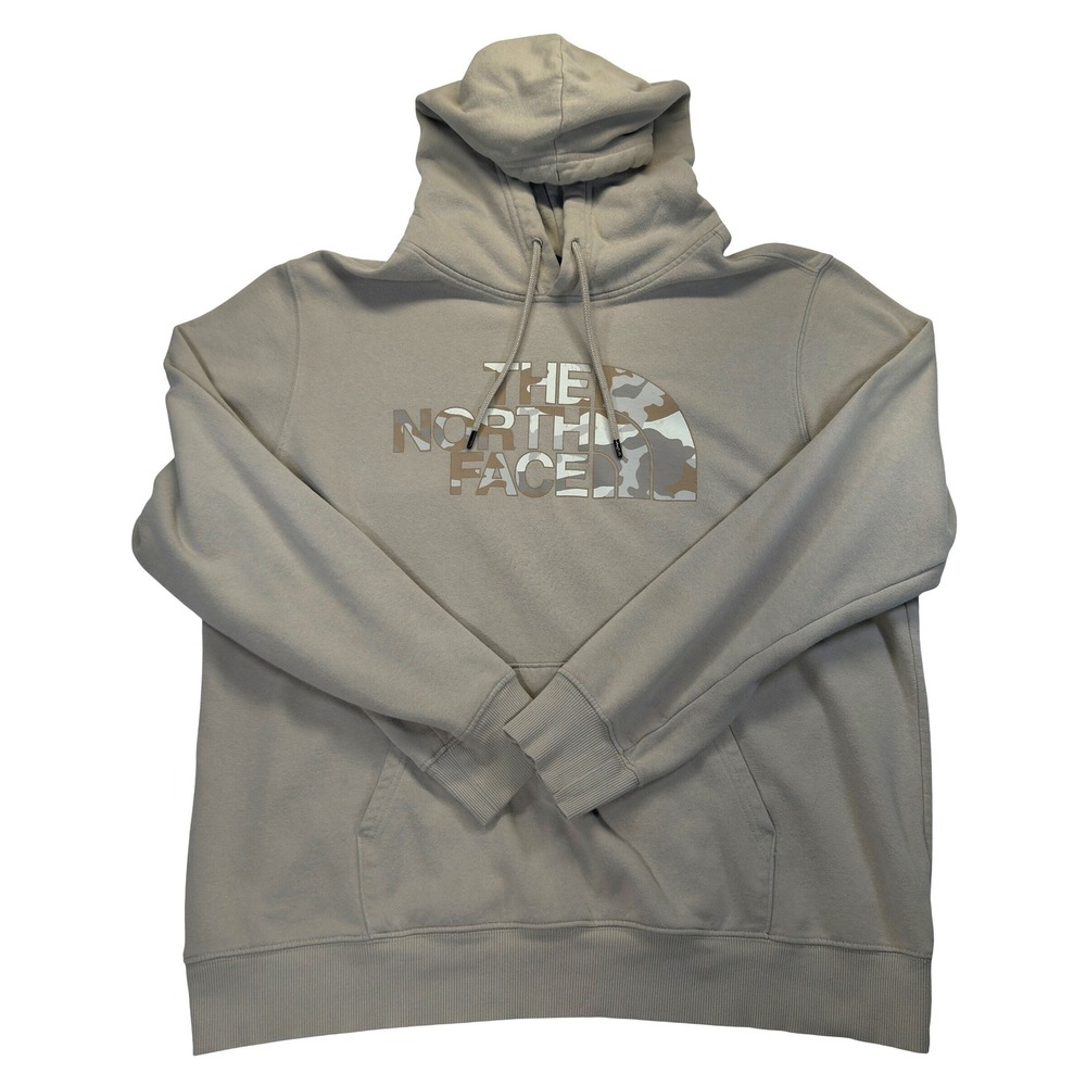 The North Face Hoodie Mens XL Beige Camo Logo Pullover Fleece Sweatshirt